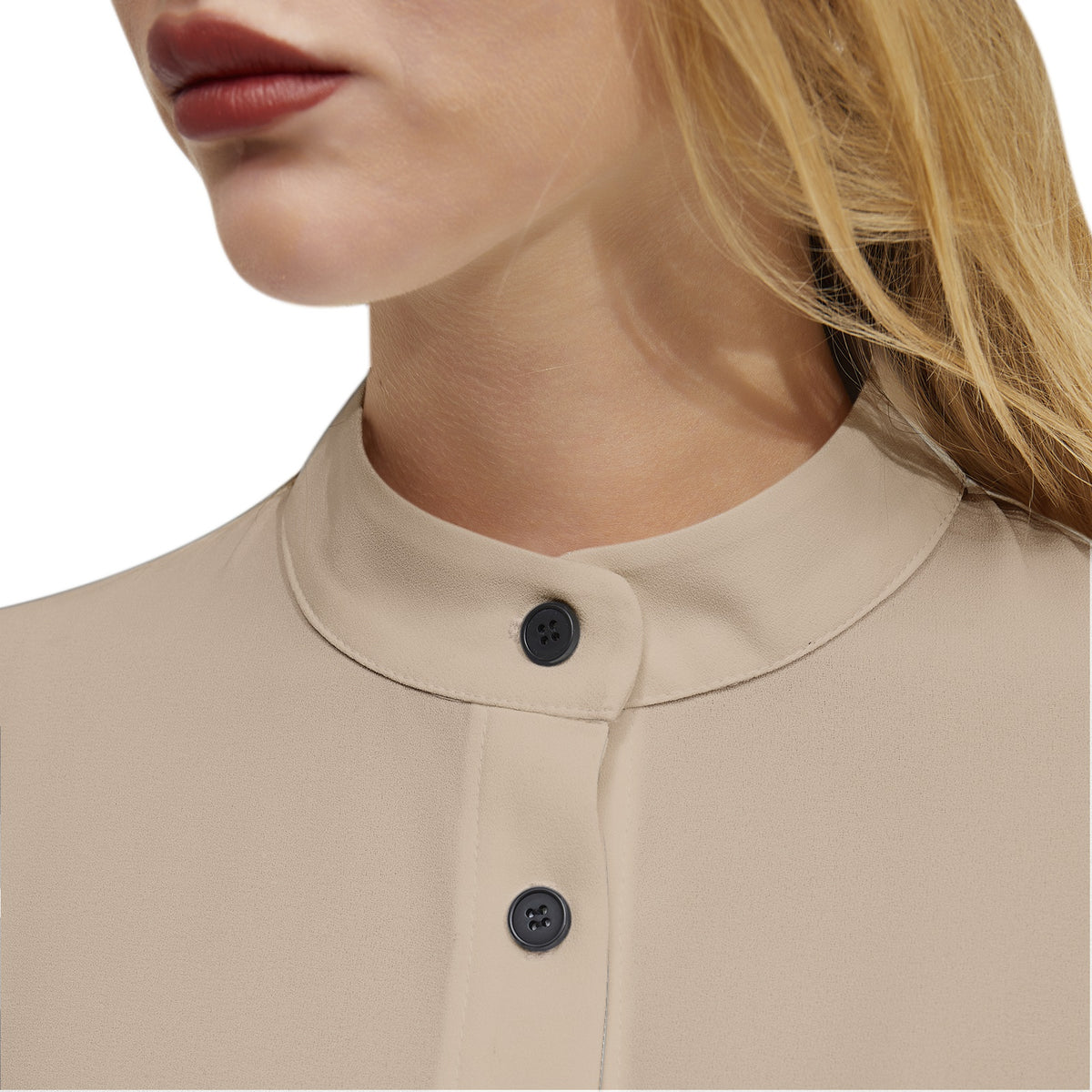 Women's Solid Beige Button-Up Shirt – Minimalist & Chic
