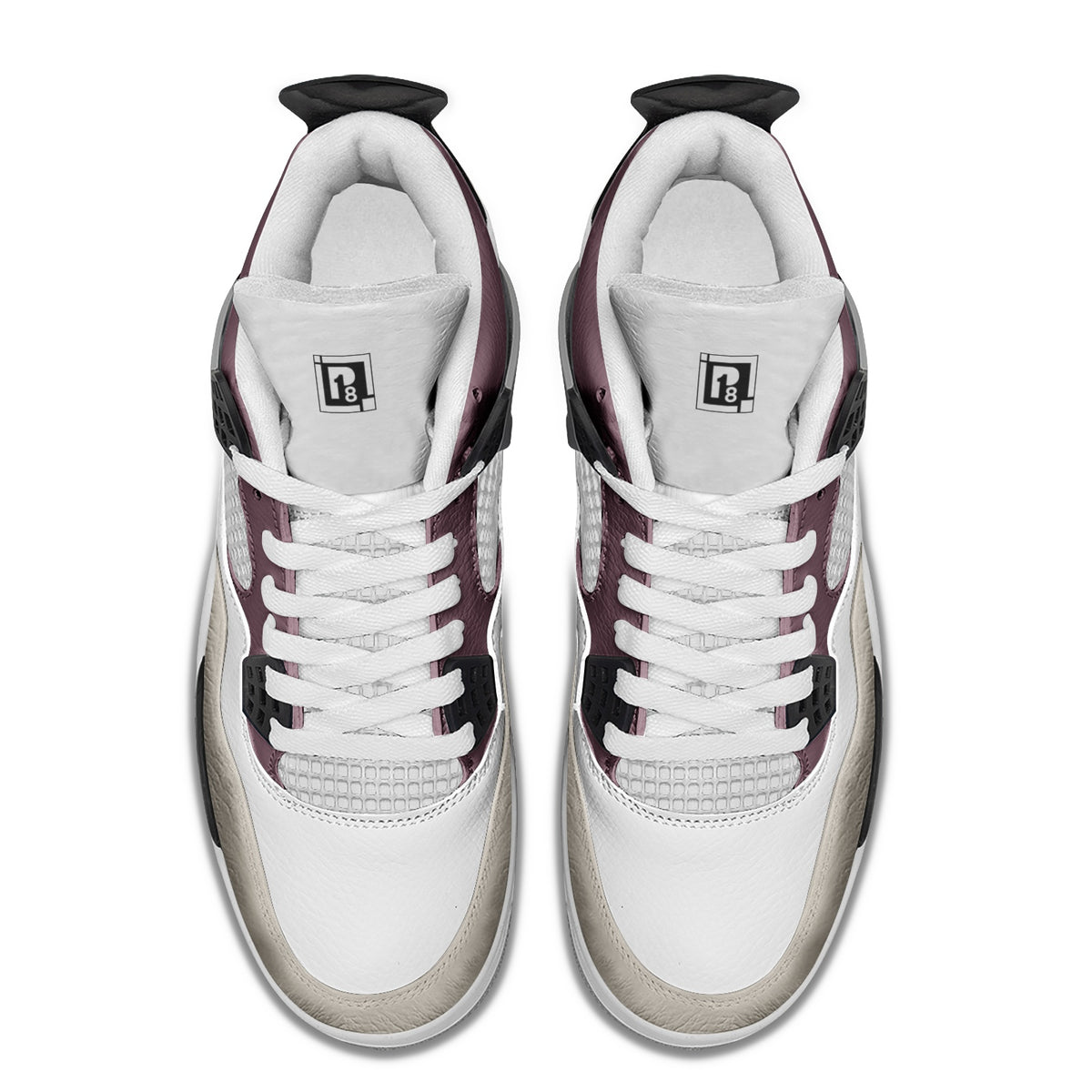 Men's White, Burgundy, and Beige Athletic Sneakers
