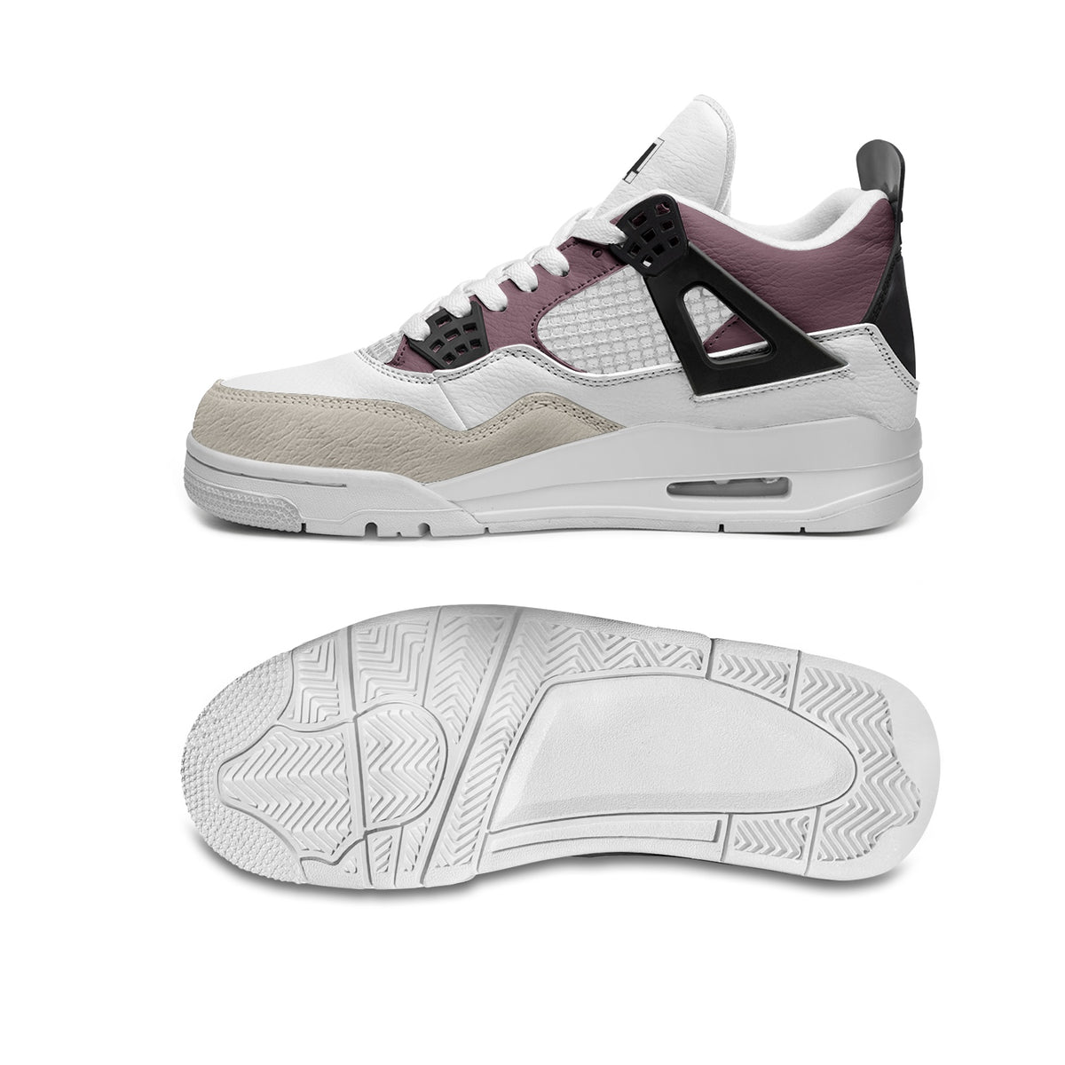 Men's White, Burgundy, and Beige Athletic Sneakers