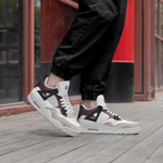 Men's White, Burgundy, and Beige Athletic Sneakers