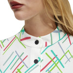 Women's White Geometric Striped Button-Up Shirt