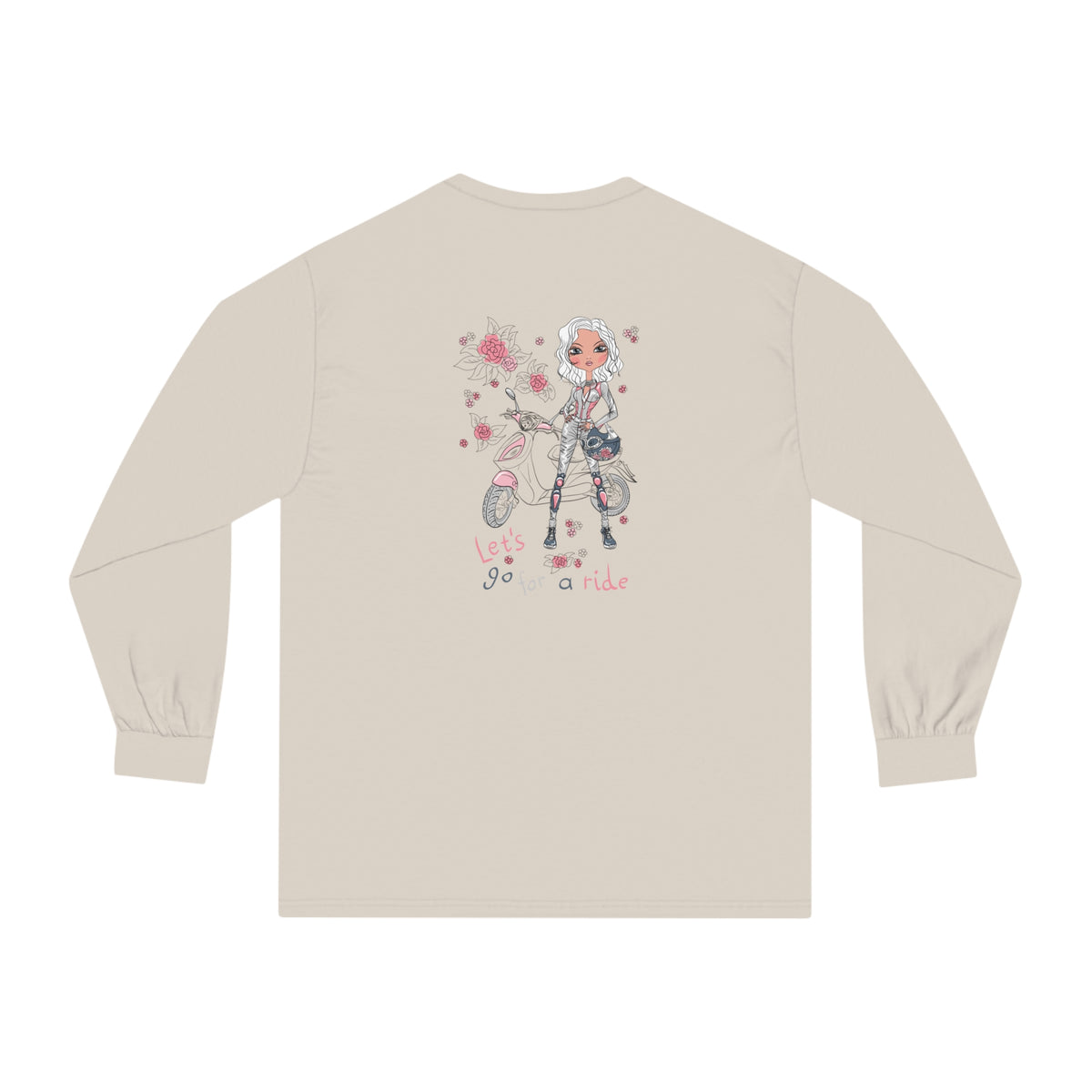Women’s “Let’s Go for a Ride” Long-Sleeve Graphic T-Shirt – Chic & Comfortable