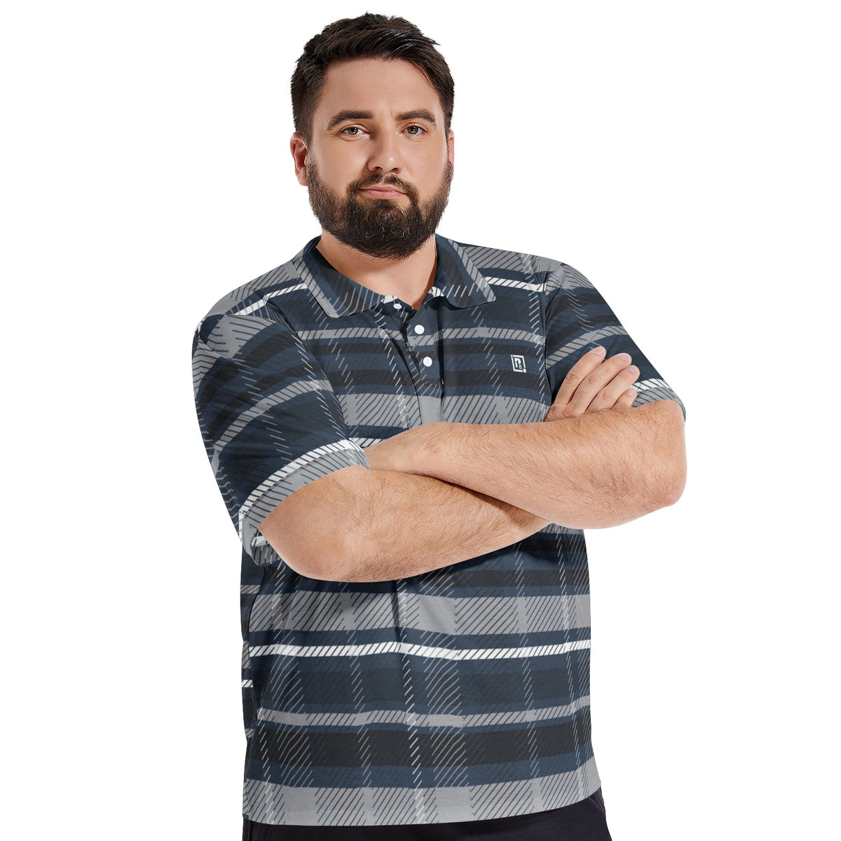 Men’s Black and Gray Plaid Polo T-Shirt