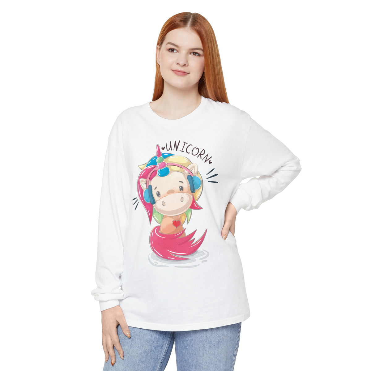 Women's "Unicorn with Headphones" Long Sleeve T-Shirt