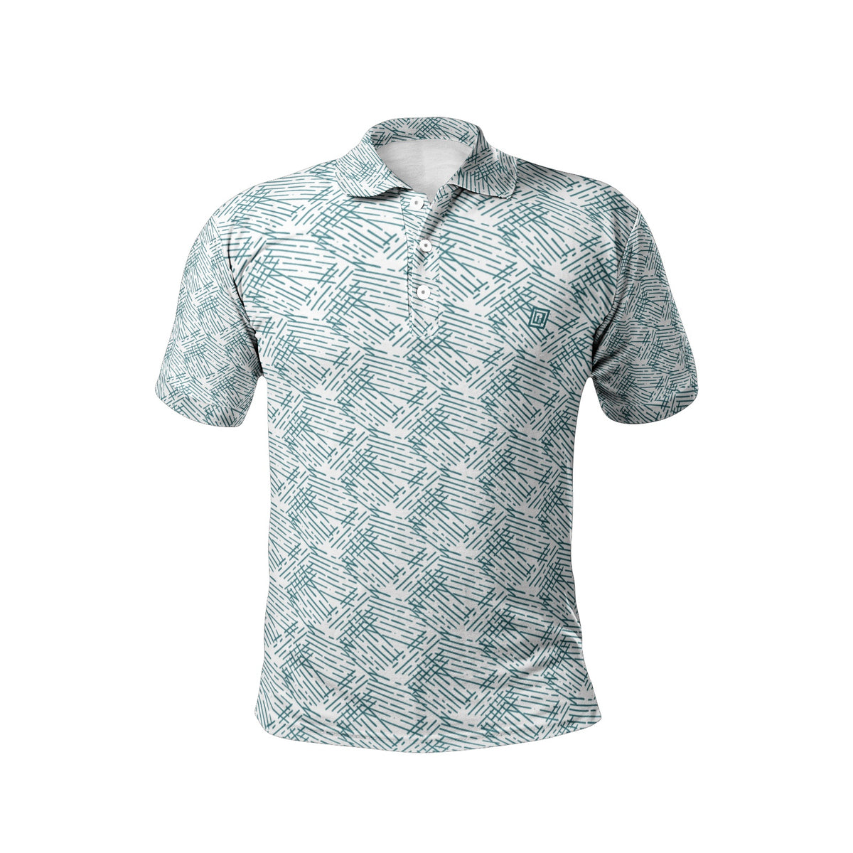 Men’s White & Teal Line Pattern Polo T-Shirt