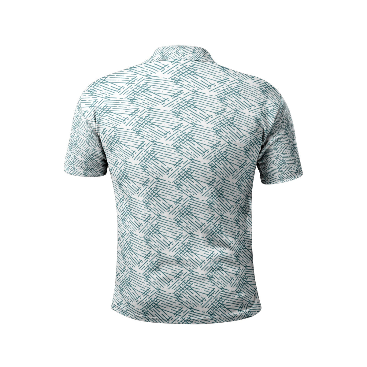 Men’s White & Teal Line Pattern Polo T-Shirt