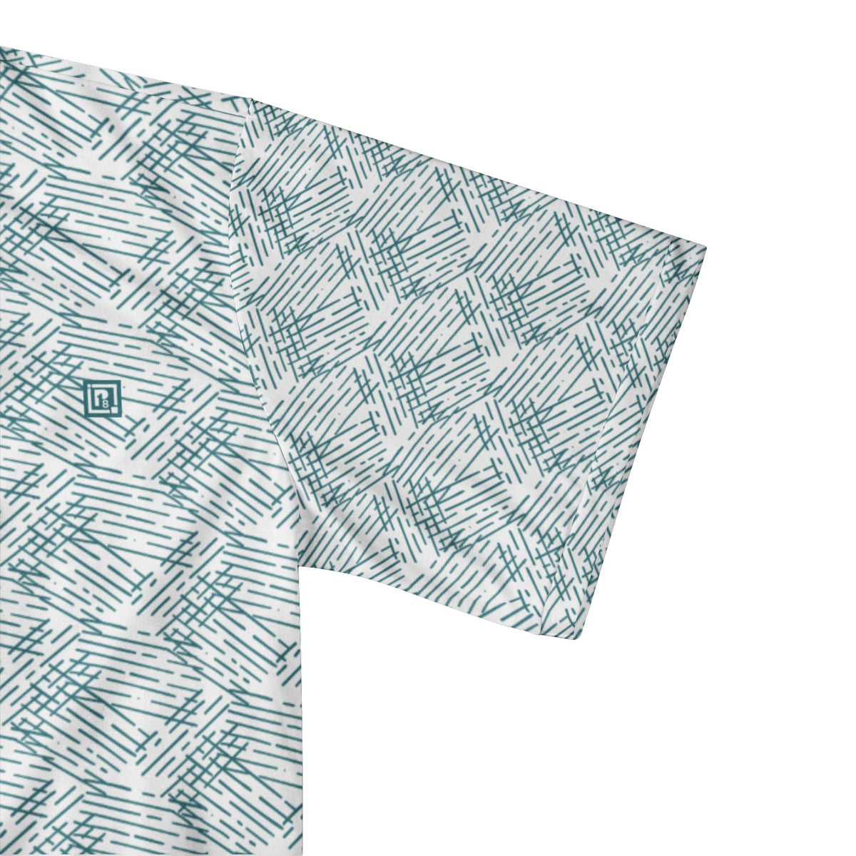 Men’s White & Teal Line Pattern Polo T-Shirt