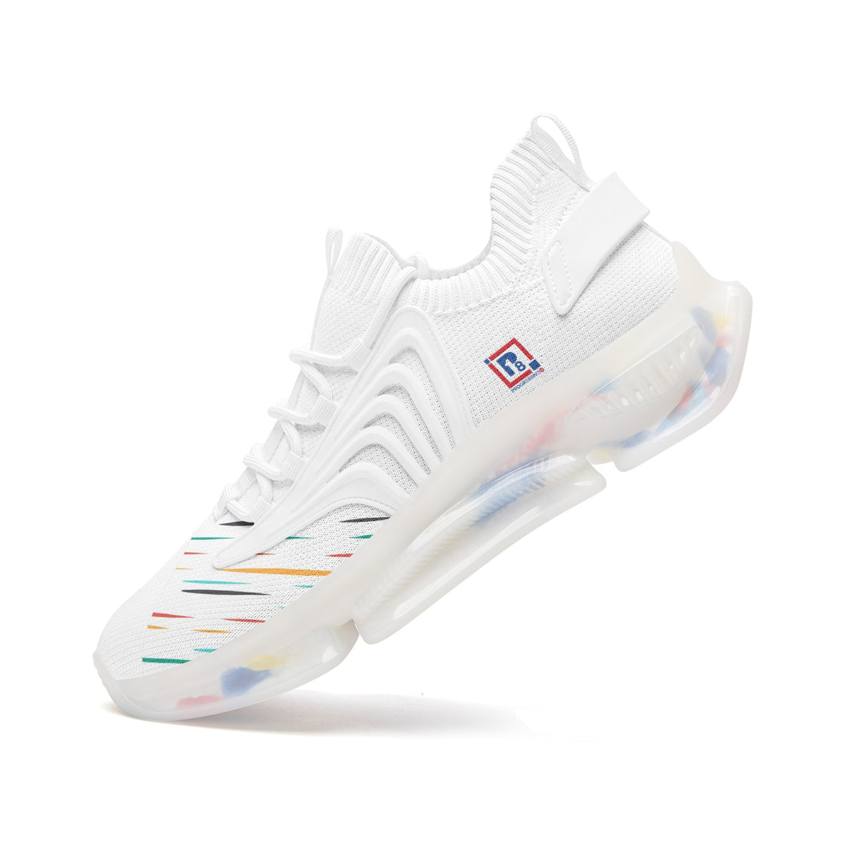 Futuristic Low-Top Mesh Sneakers – White with Multicolor Accents