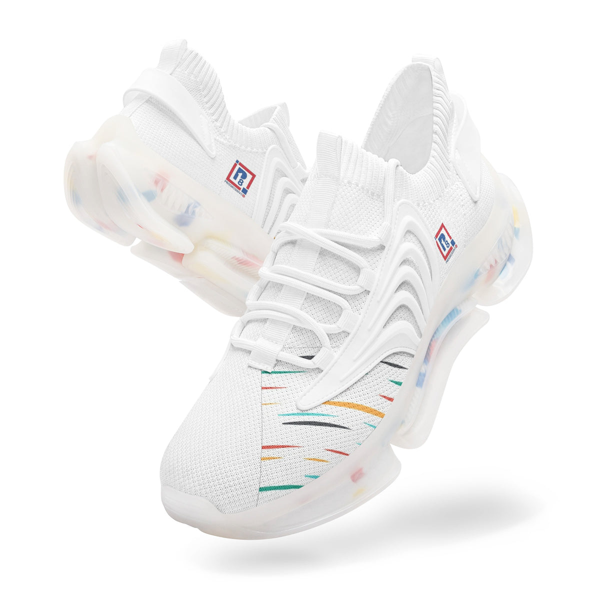 Futuristic Low-Top Mesh Sneakers – White with Multicolor Accents