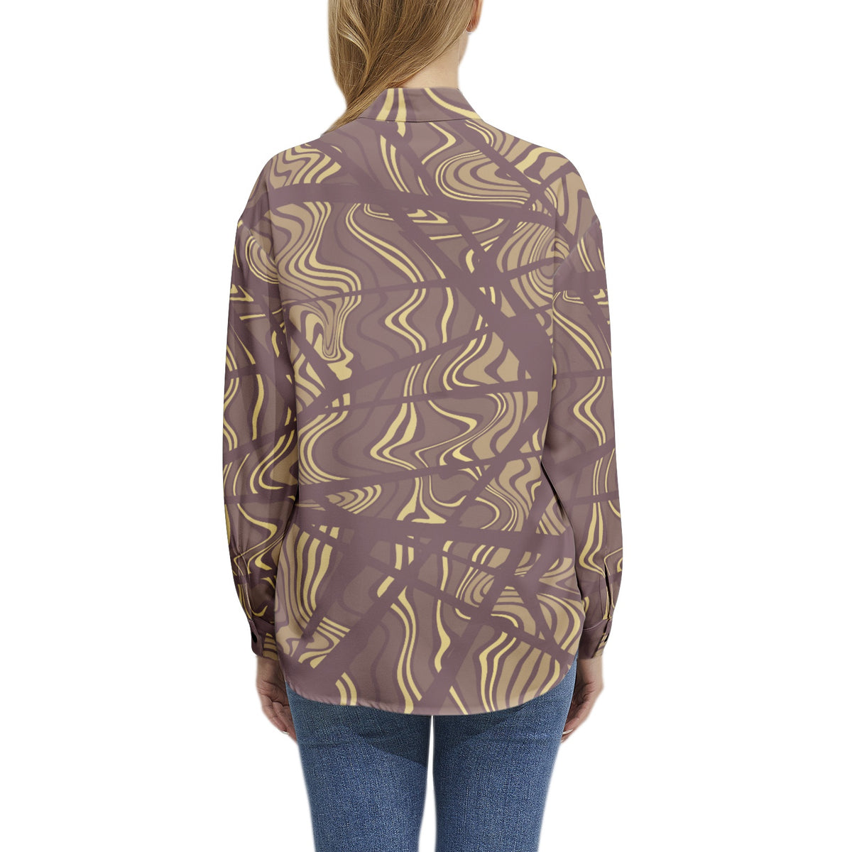 Women's Earth-Toned Abstract Print Button-Up Shirt – Modern & Chic