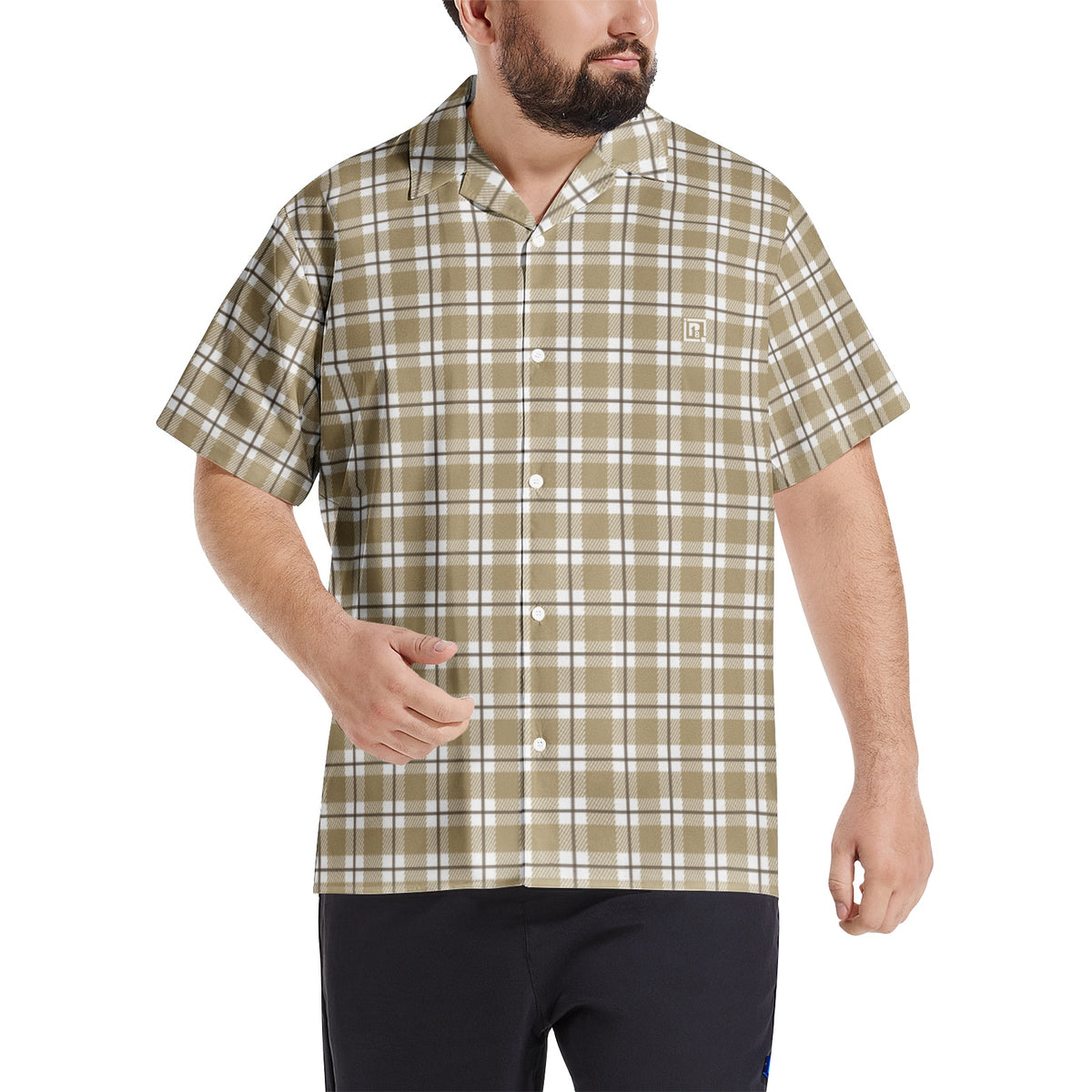 Men’s Beige & White Checkered Short Sleeve Shirt