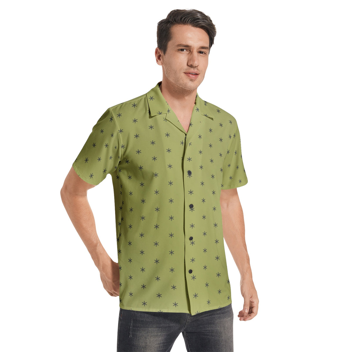 Men’s Short Sleeve Olive Green Printed Shirt