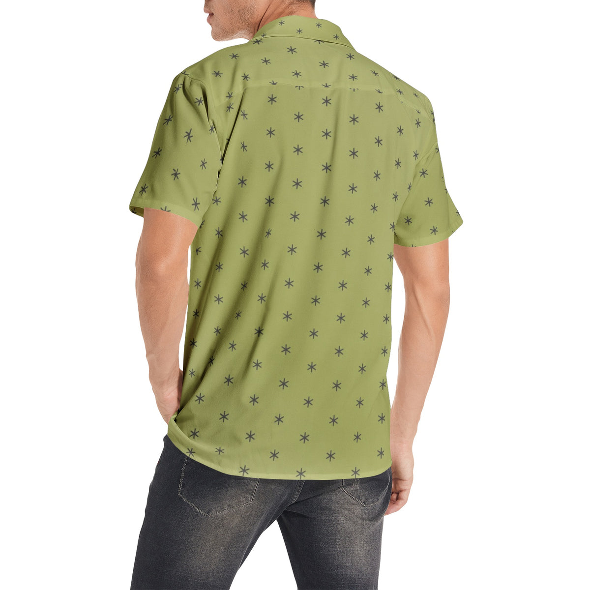 Men’s Short Sleeve Olive Green Printed Shirt