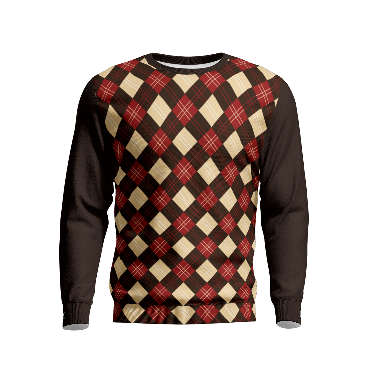 Men’s Argyle Pattern Sweatshirt – Retro Red, Beige & Brown