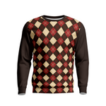 Men’s Argyle Pattern Sweatshirt – Retro Red, Beige & Brown