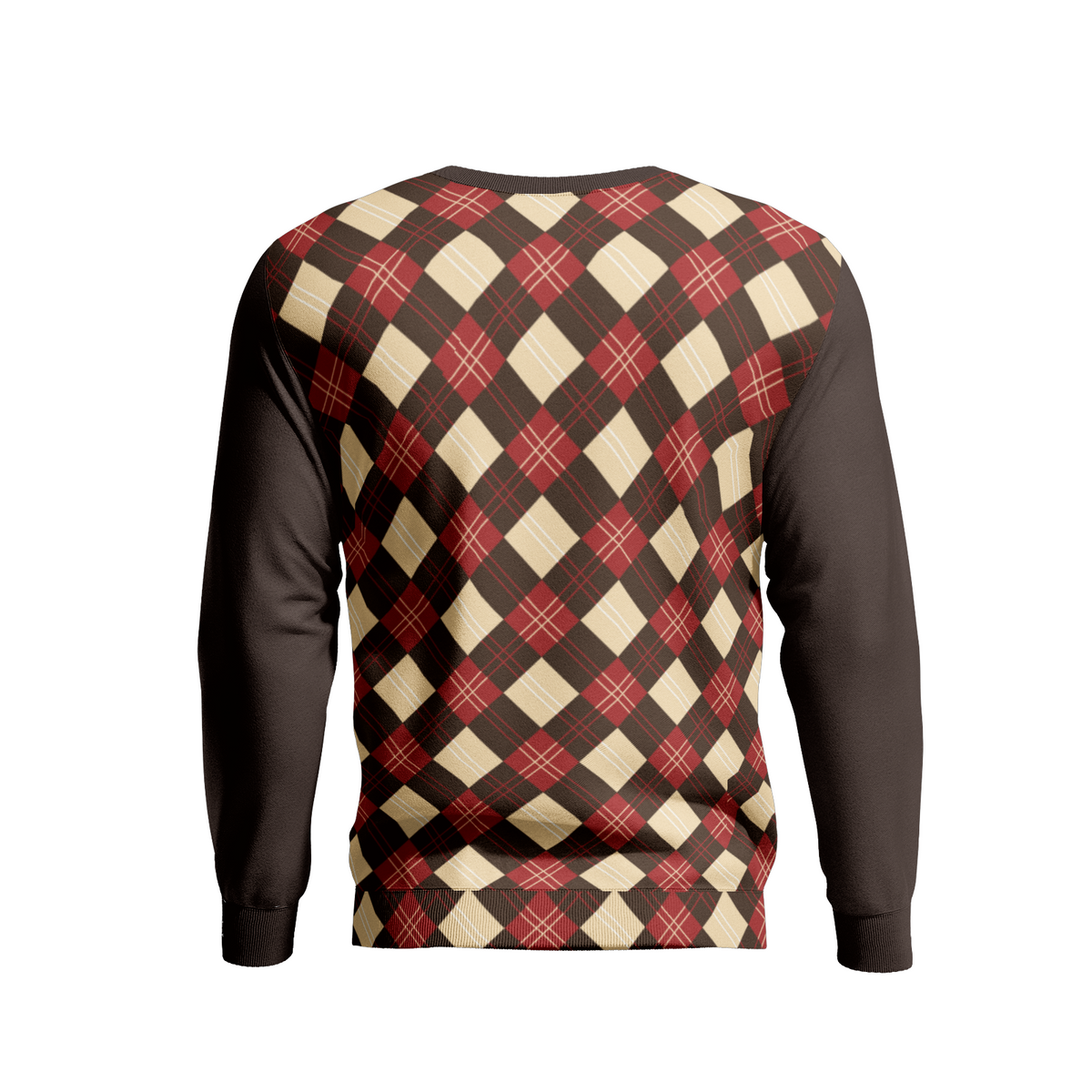 Men’s Argyle Pattern Sweatshirt – Retro Red, Beige & Brown