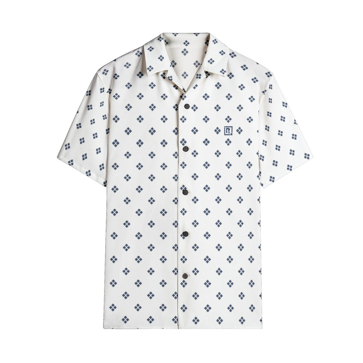 Men’s Short Sleeve White Geometric Print Shirt