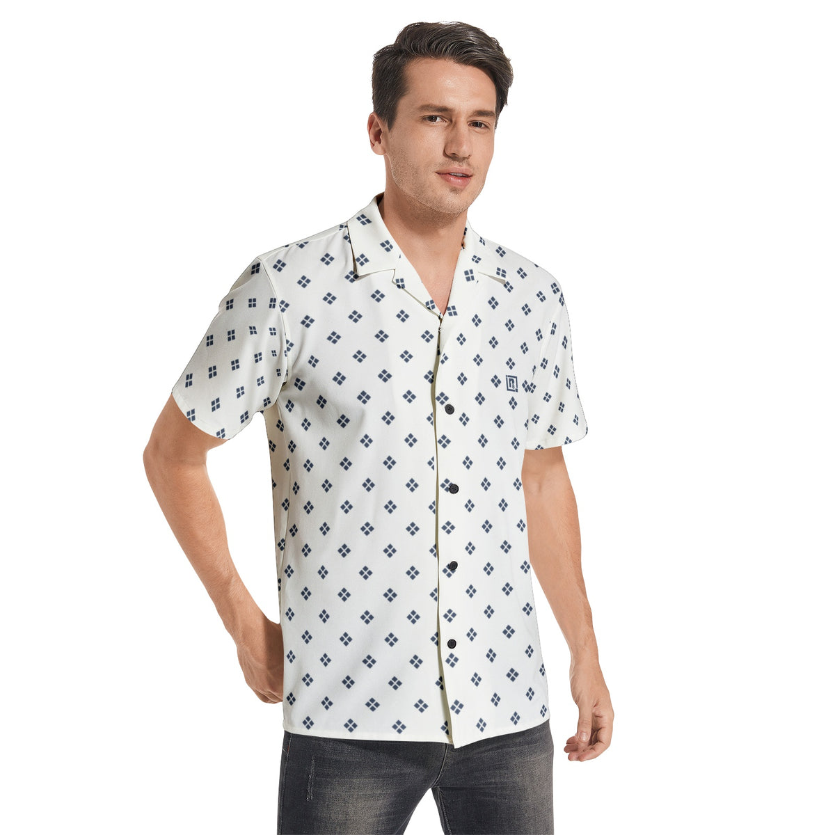 Men’s Short Sleeve White Geometric Print Shirt