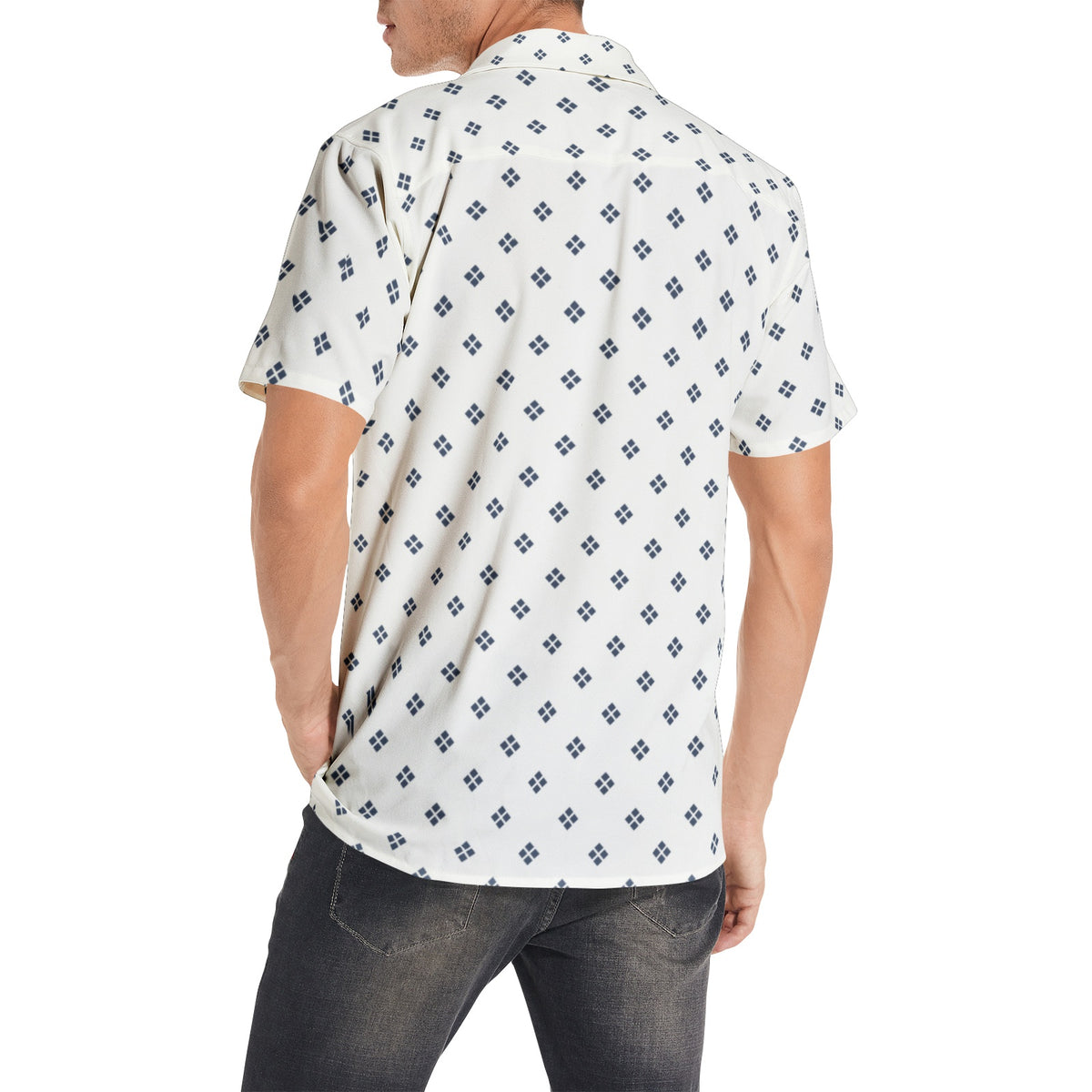 Men’s Short Sleeve White Geometric Print Shirt
