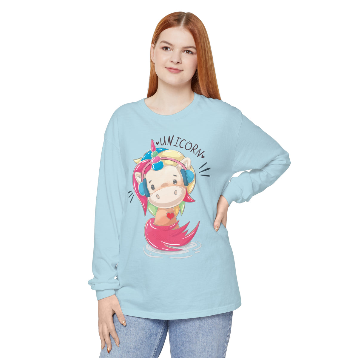 Women's "Unicorn with Headphones" Long Sleeve T-Shirt