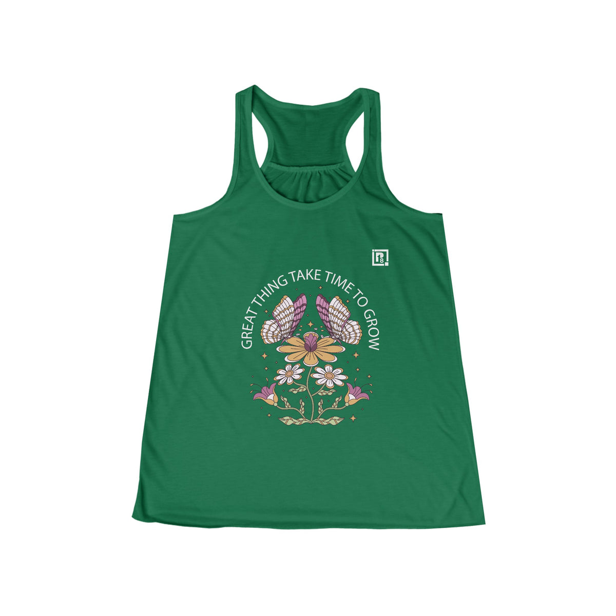 Women's "Great Things Take Time to Grow" Floral Racerback Tank Top – Inspirational & Stylish