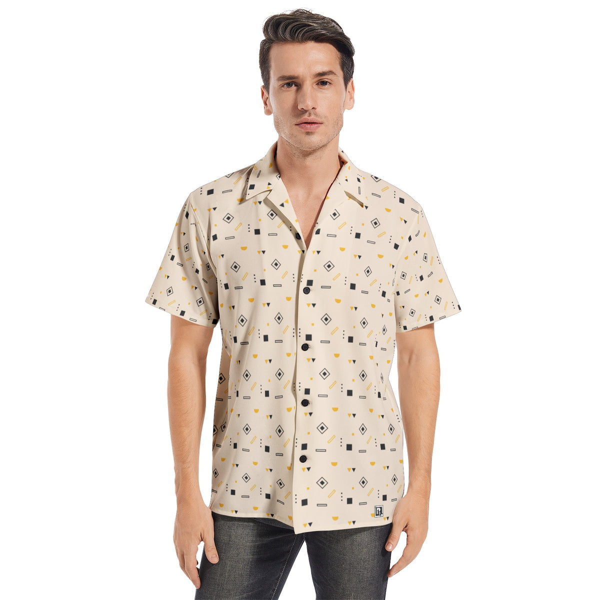 Men’s Beige Geometric Print Short Sleeve Shirt