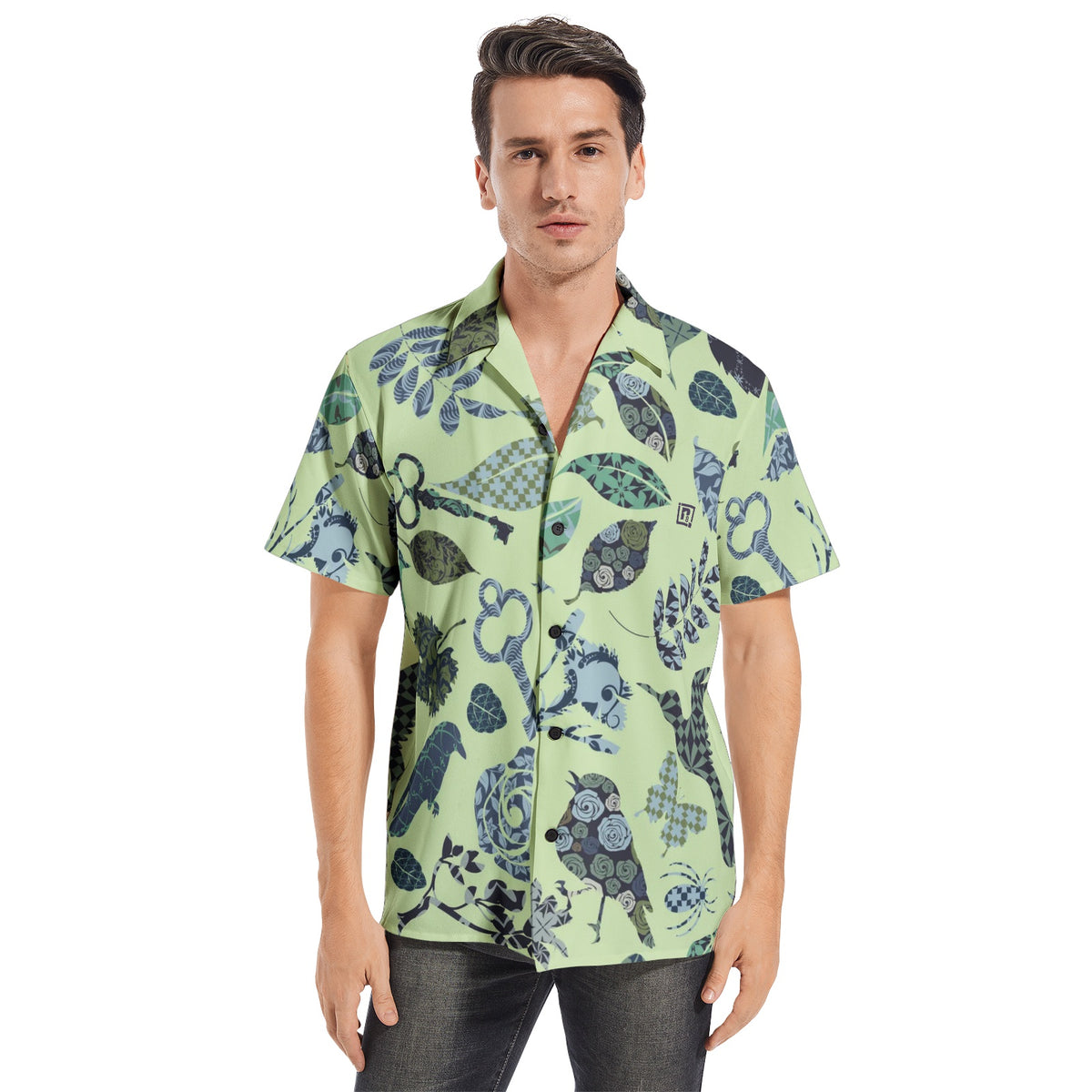 Men’s Pastel Green Artistic Print Short Sleeve Shirt