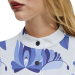Women's Blue Floral Print Button-Up Shirt – Elegant & Chic