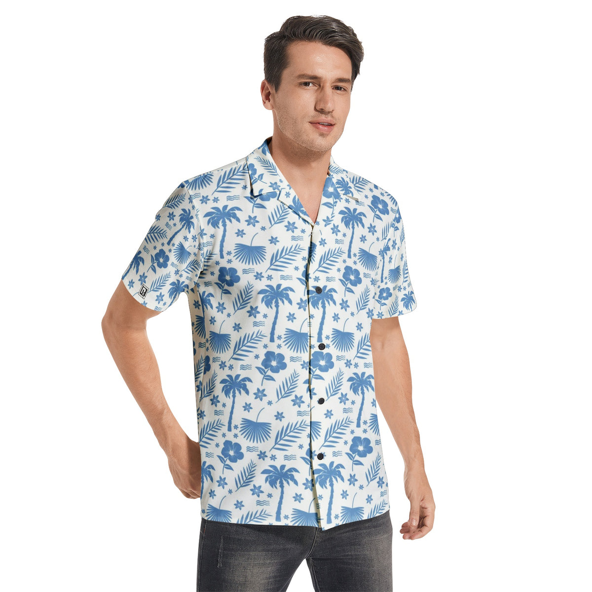 Men’s Blue Tropical Print Short Sleeve Shirt
