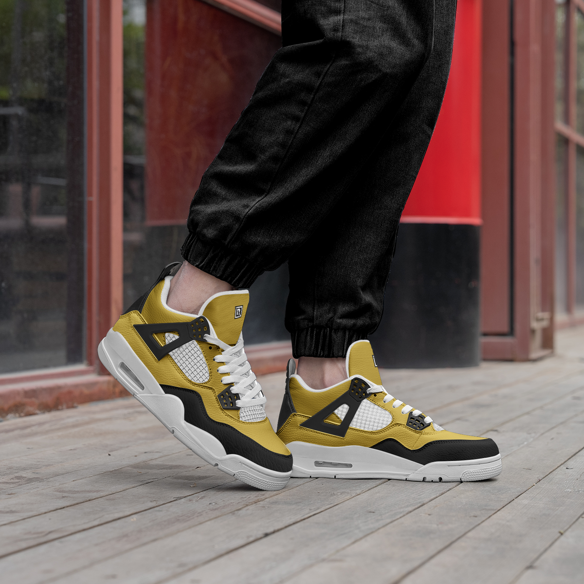 Men's Mustard Yellow and Black Athletic Sneakers