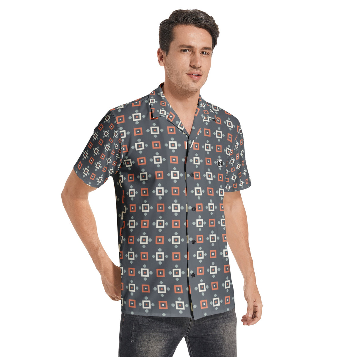 Men’s Grey Geometric Print Short Sleeve Shirt