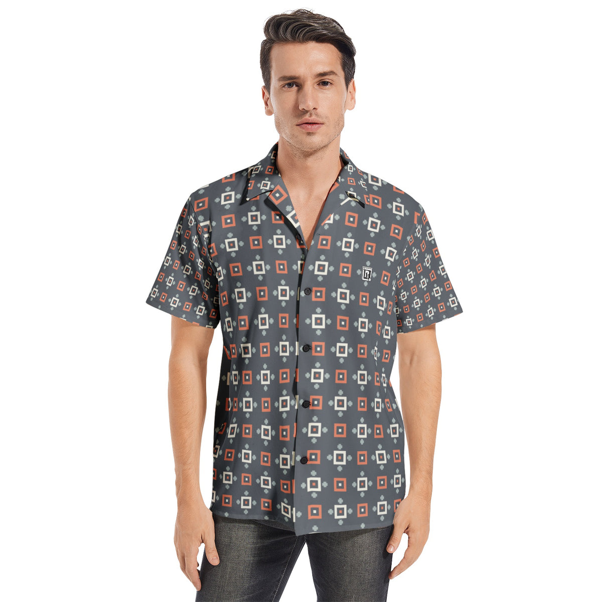 Men’s Grey Geometric Print Short Sleeve Shirt