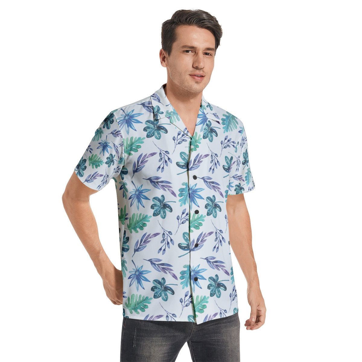 Men’s Tropical Leaf Print Short Sleeve Shirt