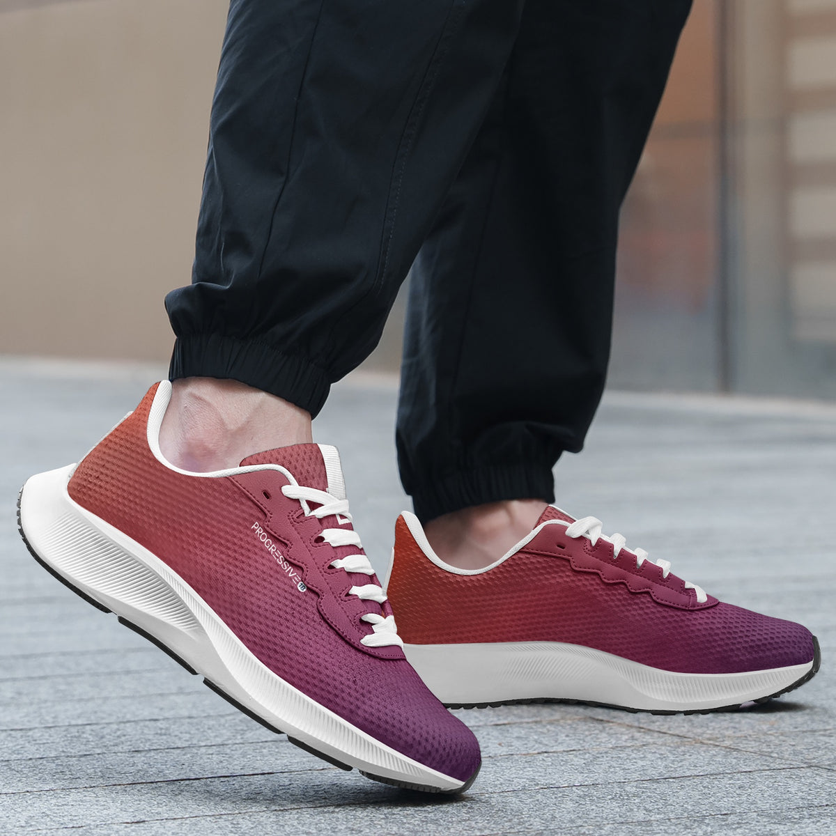 Ultra-Lightweight Gradient Running Shoes – Burgundy to Sunset Orange