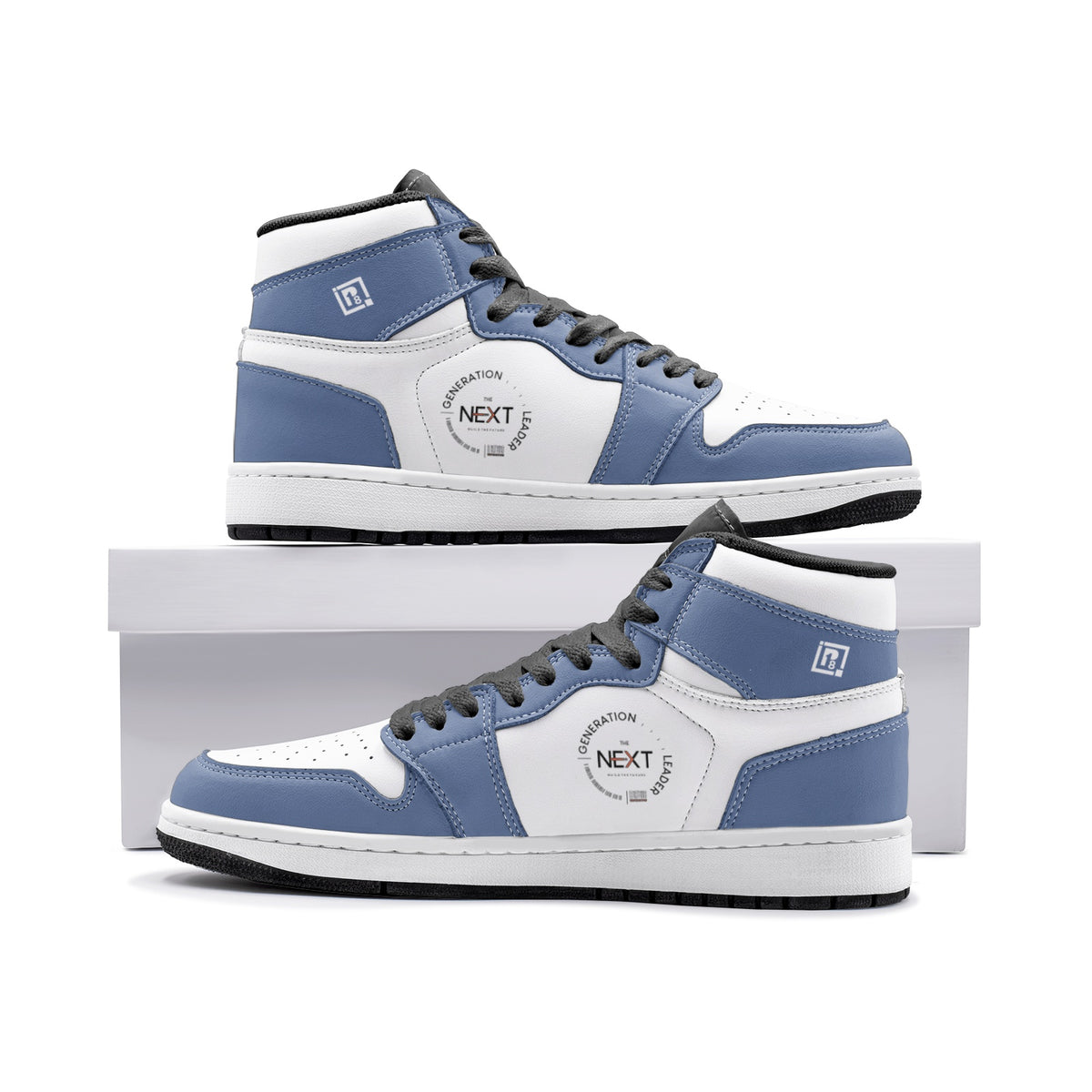 Men's Blue and White High-Top Sneakers
