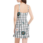 Women’s Strappy Mini Dress – Grey Gingham Bloom Edition by Progressive18