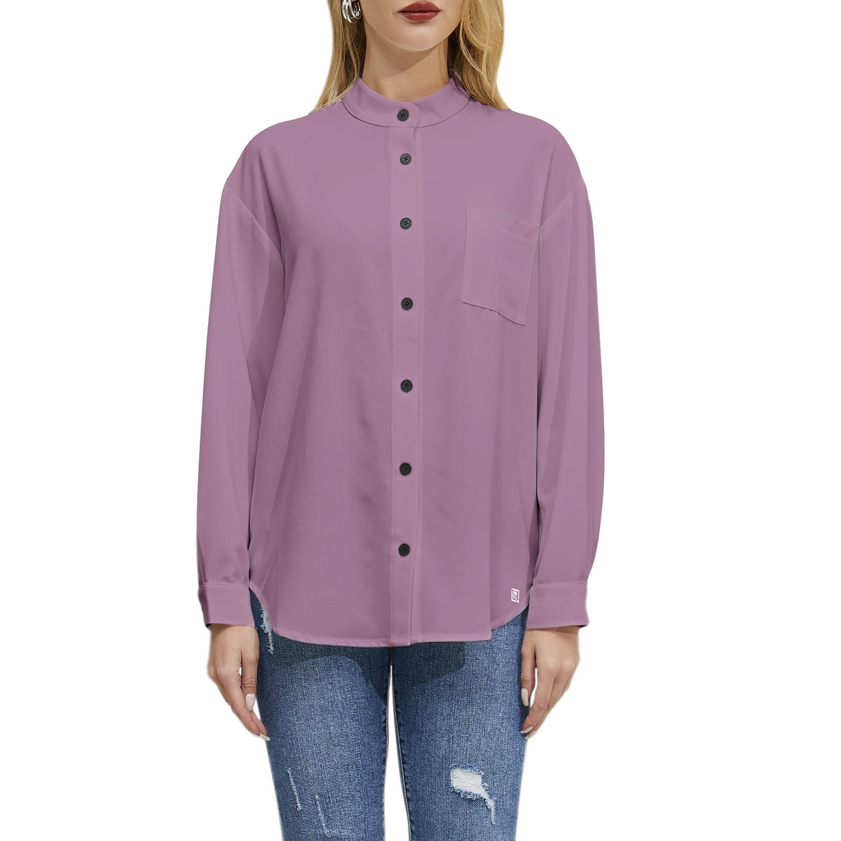 Women's Solid Mauve Button-Up Shirt – Chic & Elegant
