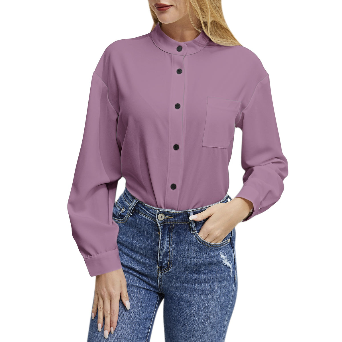 Women's Solid Mauve Button-Up Shirt – Chic & Elegant