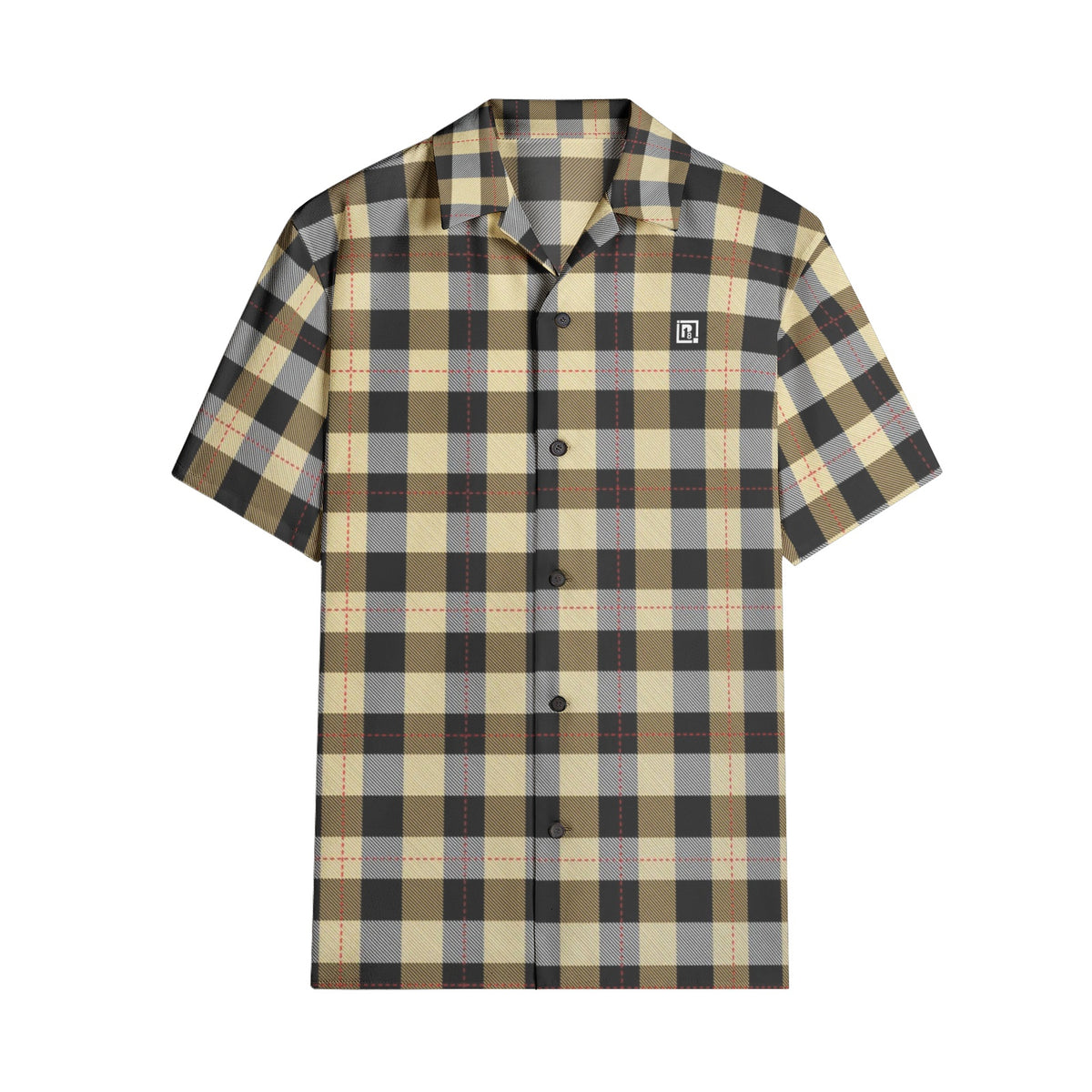 Men’s Beige & Black Checkered Short Sleeve Shirt