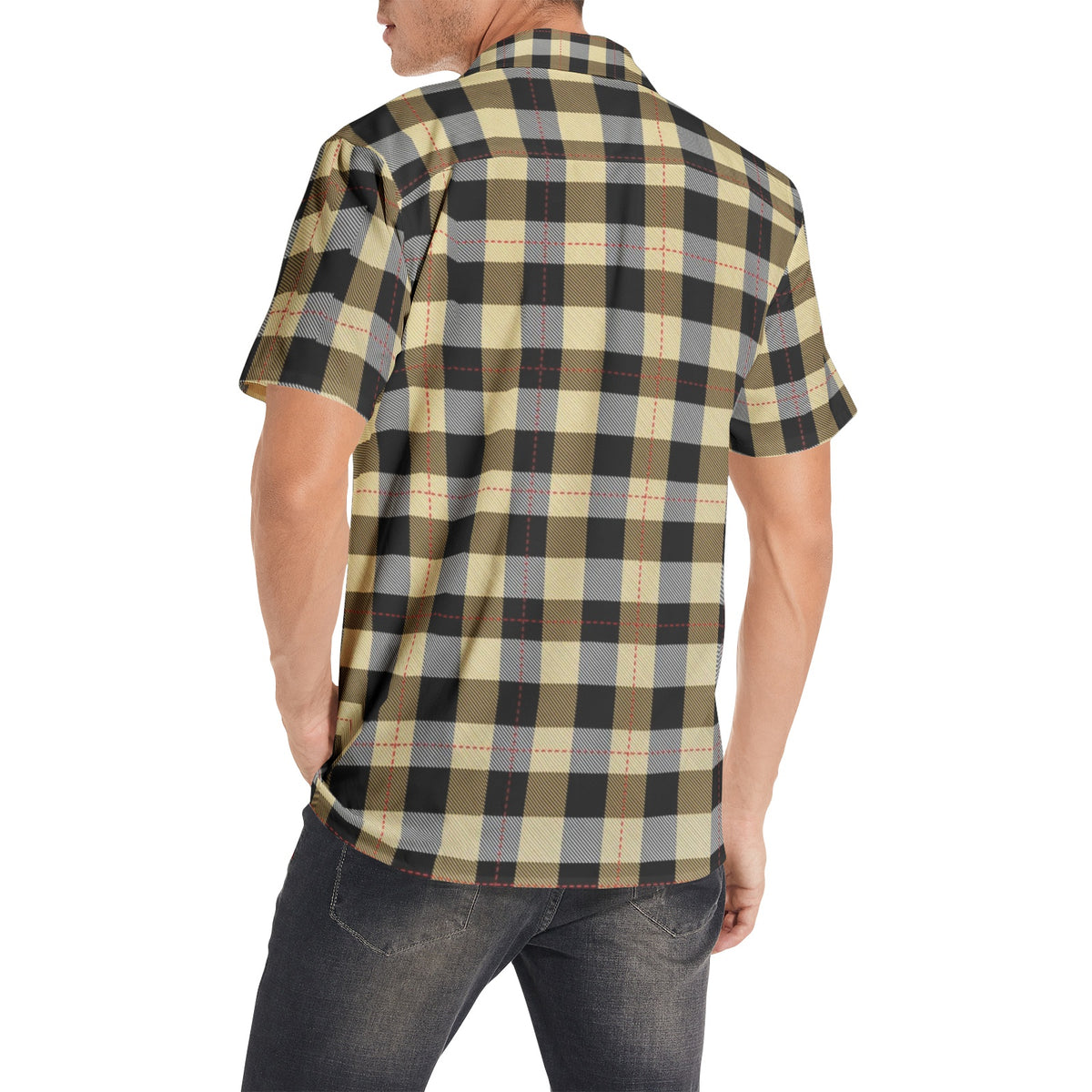 Men’s Beige & Black Checkered Short Sleeve Shirt