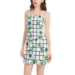 Women’s Strappy Mini Dress – Blue Bloom Grid Edition by Progressive18