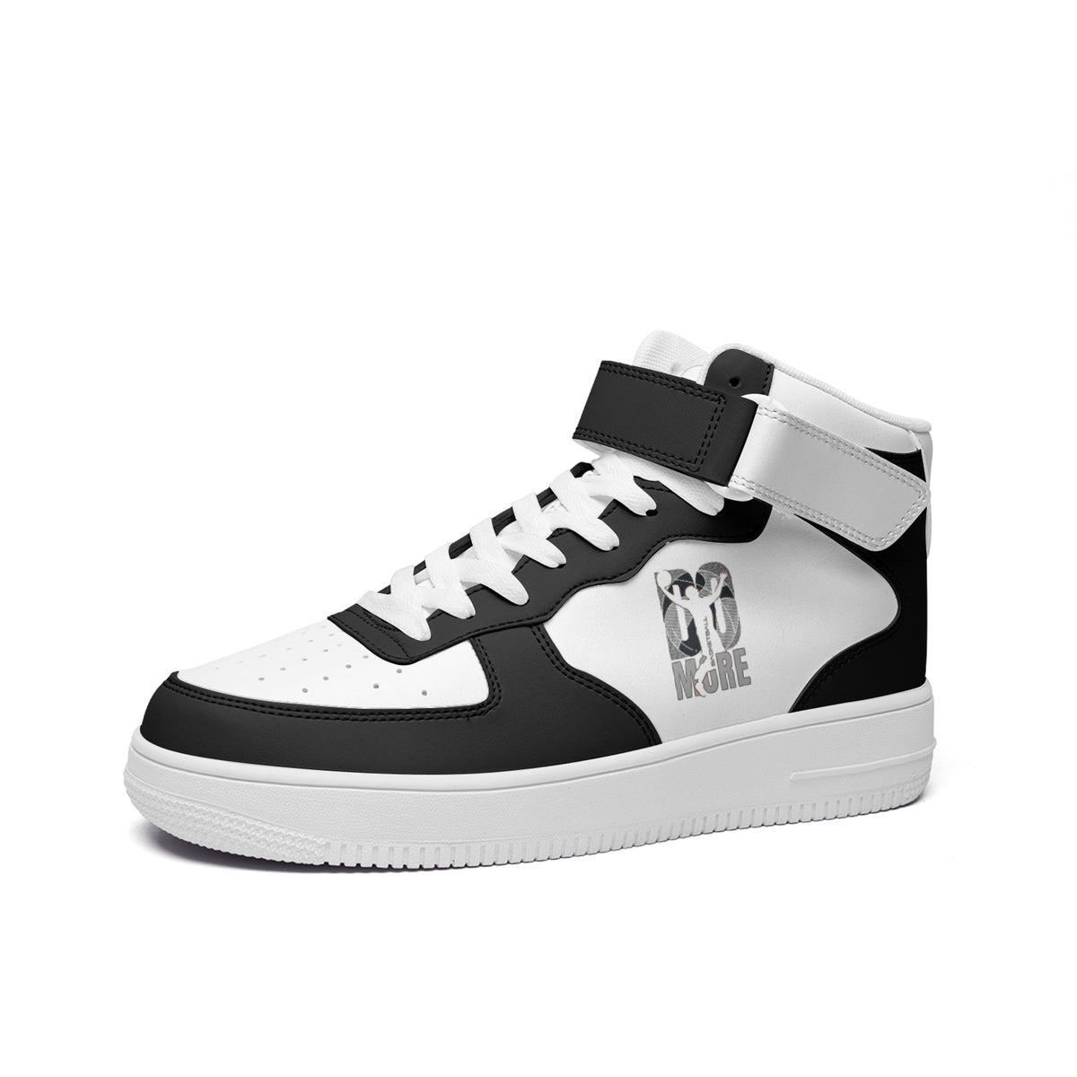 Men's Black and White High-Top Sneakers with Velcro Strap