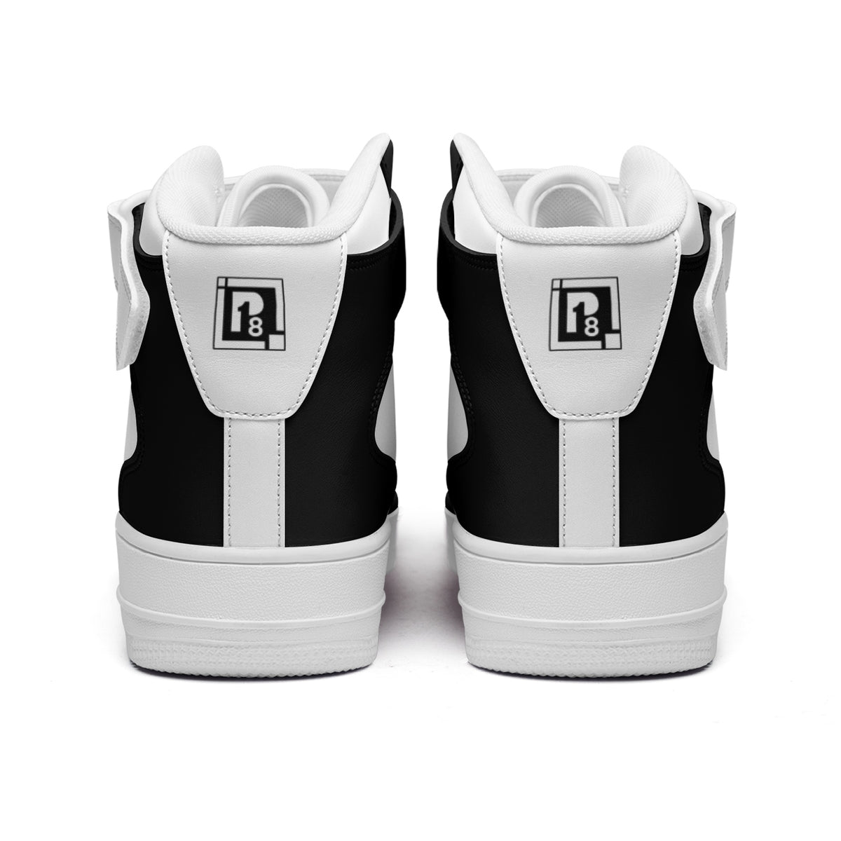 Men's Black and White High-Top Sneakers with Velcro Strap