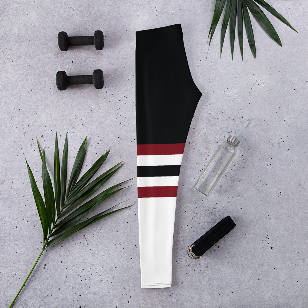 Women’s Black, White & Maroon Panel Leggings