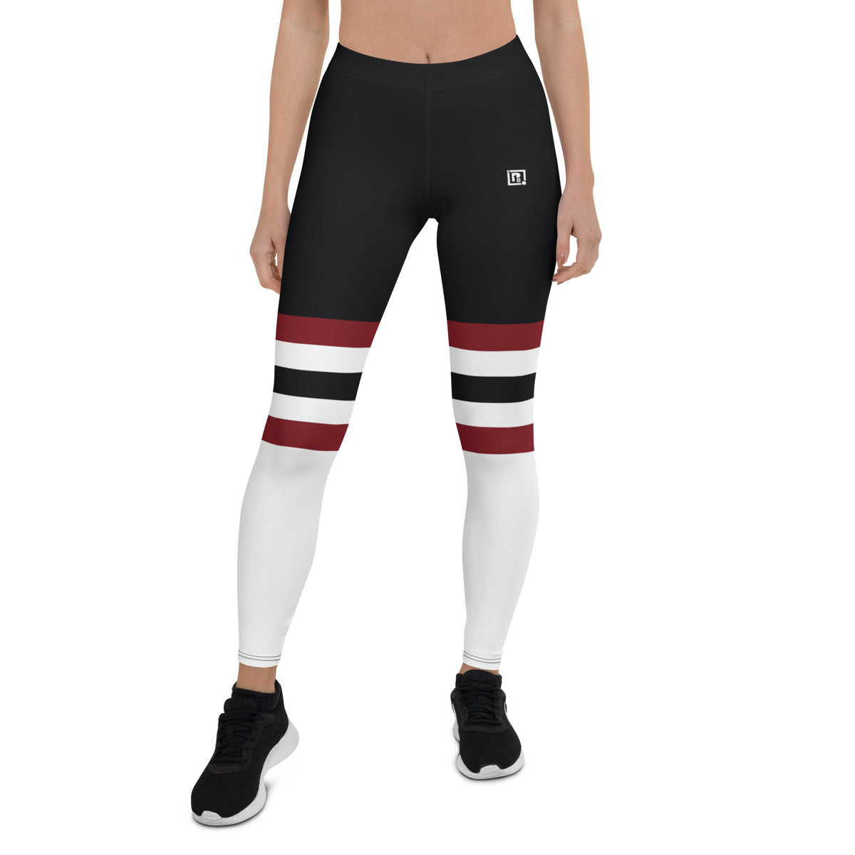 Women’s Black, White & Maroon Panel Leggings