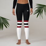 Women’s Black, White & Maroon Panel Leggings