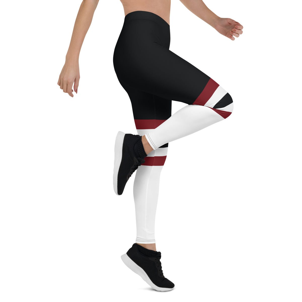 Women’s Black, White & Maroon Panel Leggings