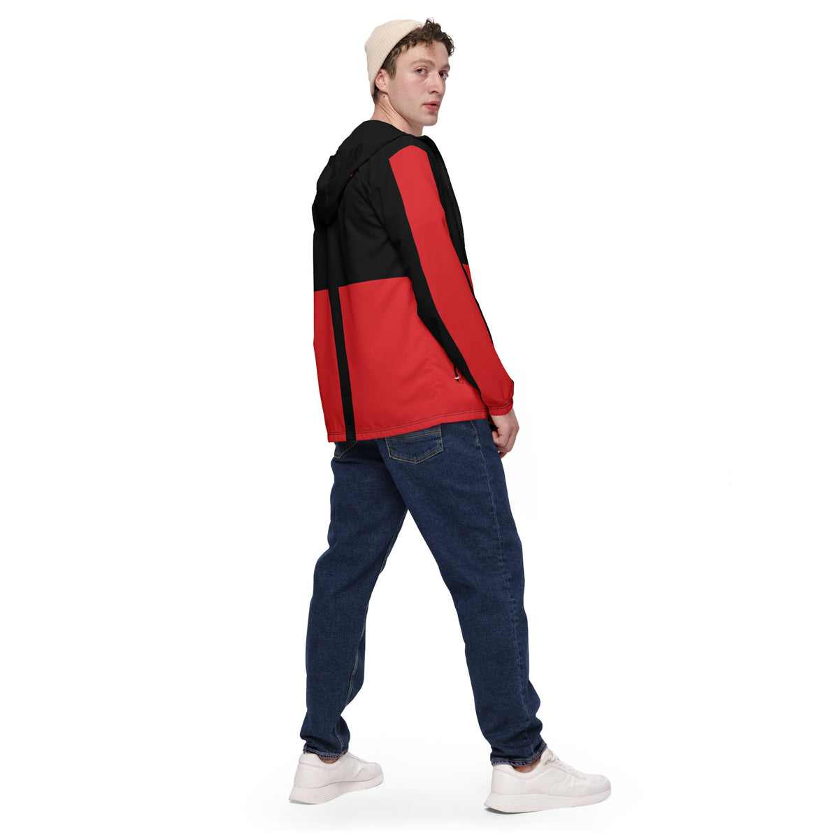 Men’s Black & Red Colorblock Hooded Windbreaker