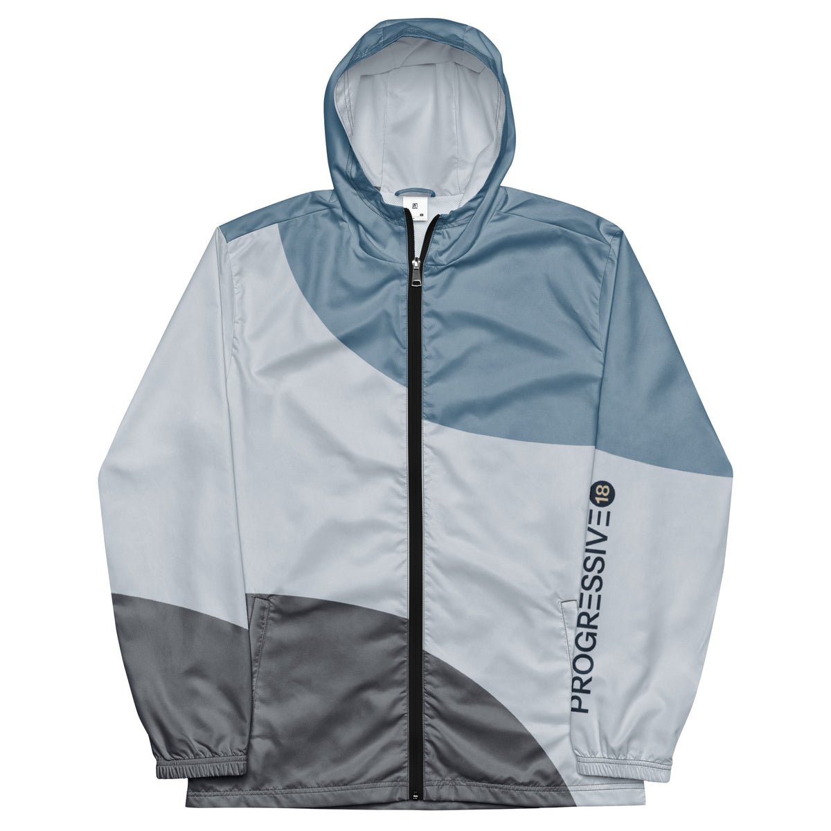 Men’s Blue & Gray Colorblock Hooded Windbreaker