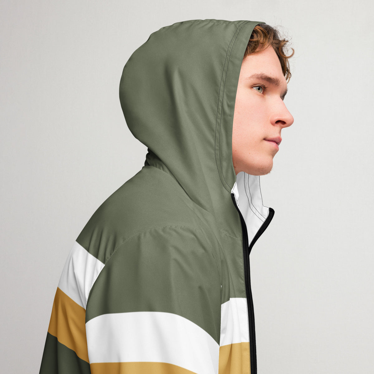 Men’s Olive Green Striped Hooded Windbreaker